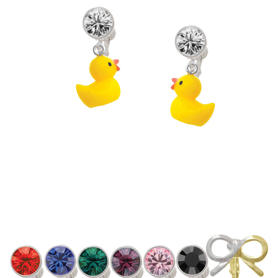 Resin Yellow Ducky Crystal Clip On Earrings Image 1