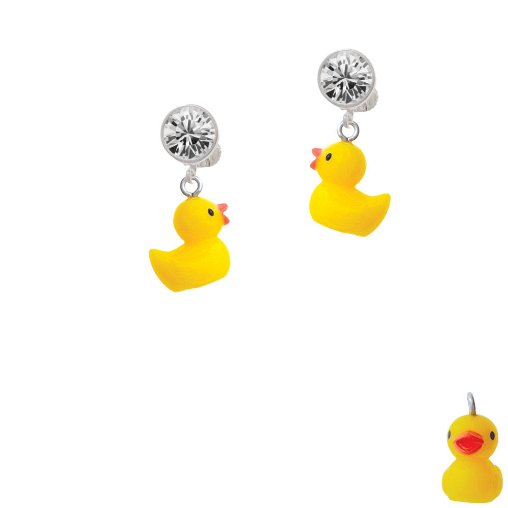 Resin Yellow Ducky Crystal Clip On Earrings Image 2