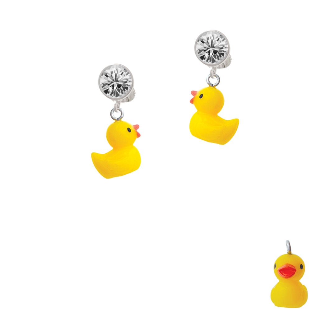 Resin Yellow Ducky Crystal Clip On Earrings Image 1