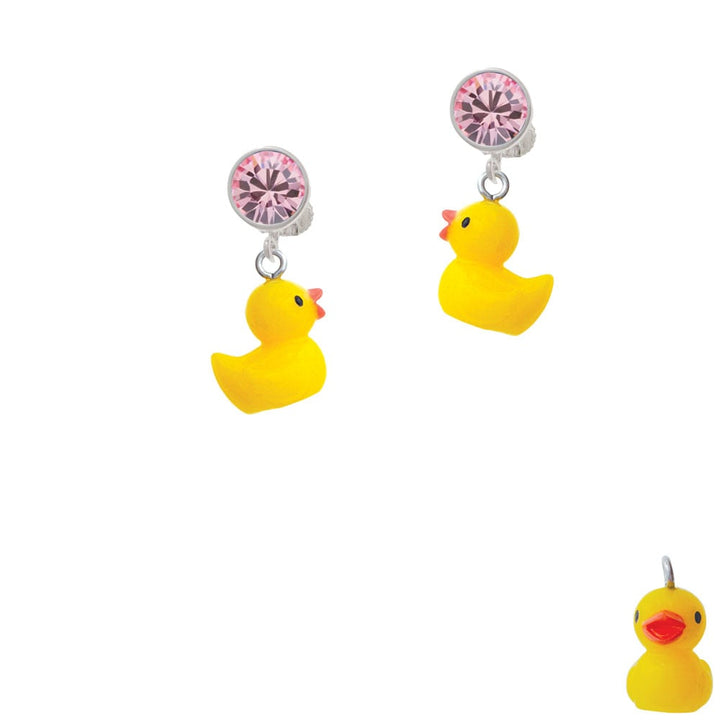 Resin Yellow Ducky Crystal Clip On Earrings Image 1