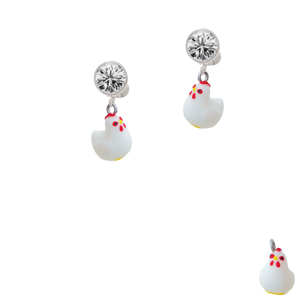 Resin White Chicken Crystal Clip On Earrings Image 2