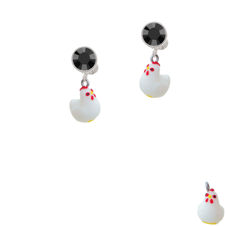 Resin White Chicken Crystal Clip On Earrings Image 3