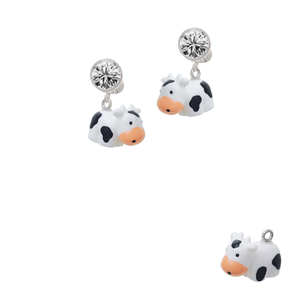 Resin Black and White Cow Crystal Clip On Earrings Image 2