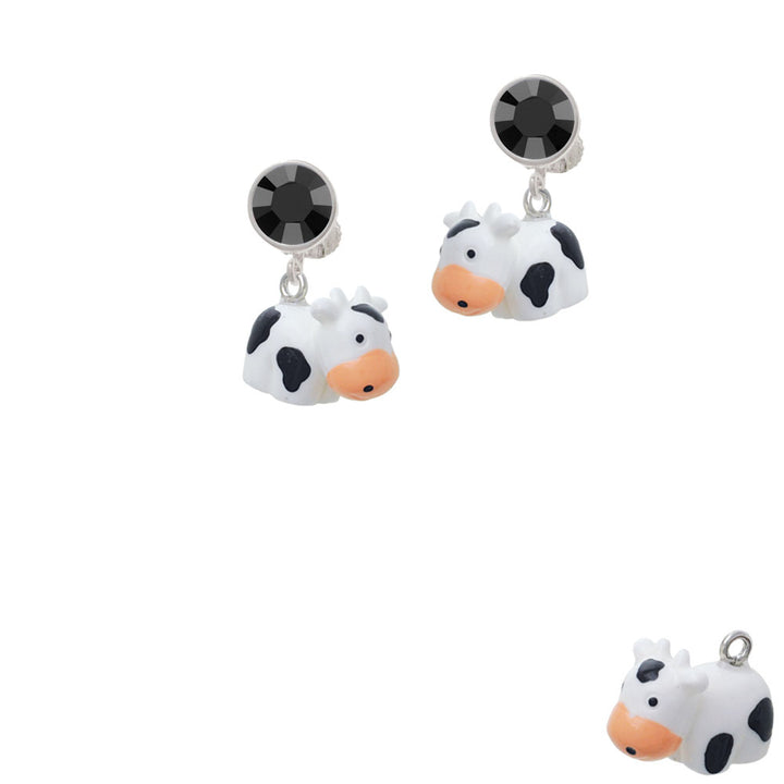 Resin Black and White Cow Crystal Clip On Earrings Image 3