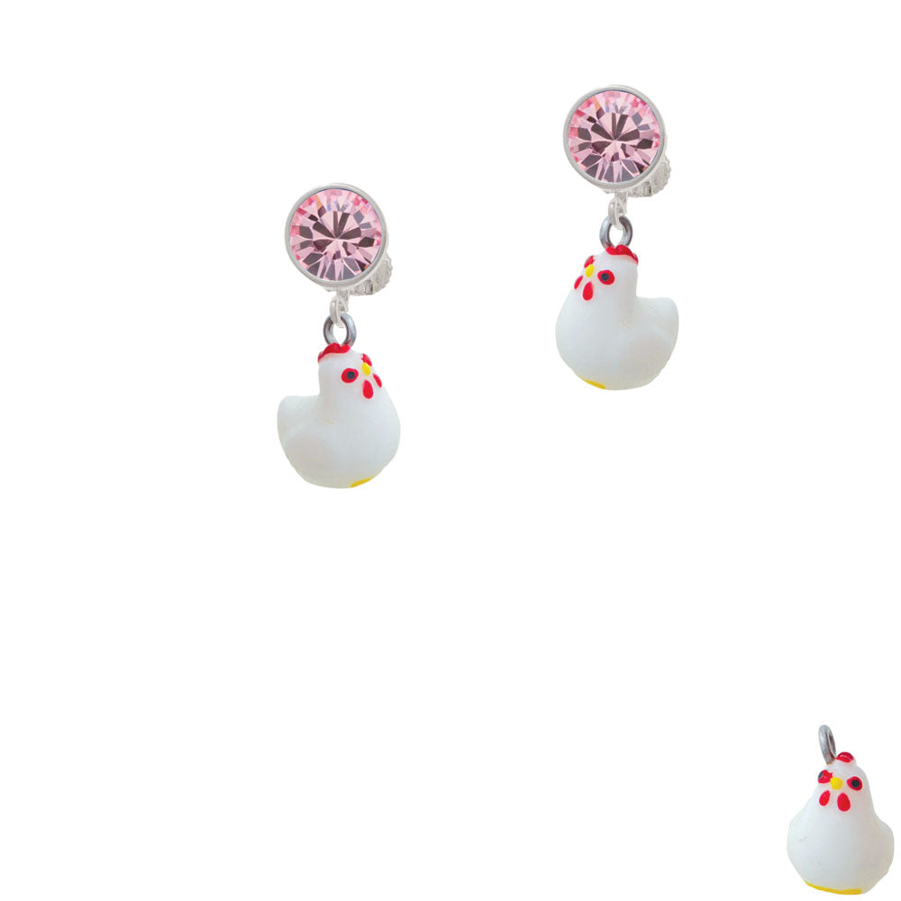 Resin White Chicken Crystal Clip On Earrings Image 4