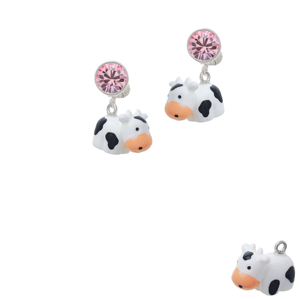 Resin Black and White Cow Crystal Clip On Earrings Image 1