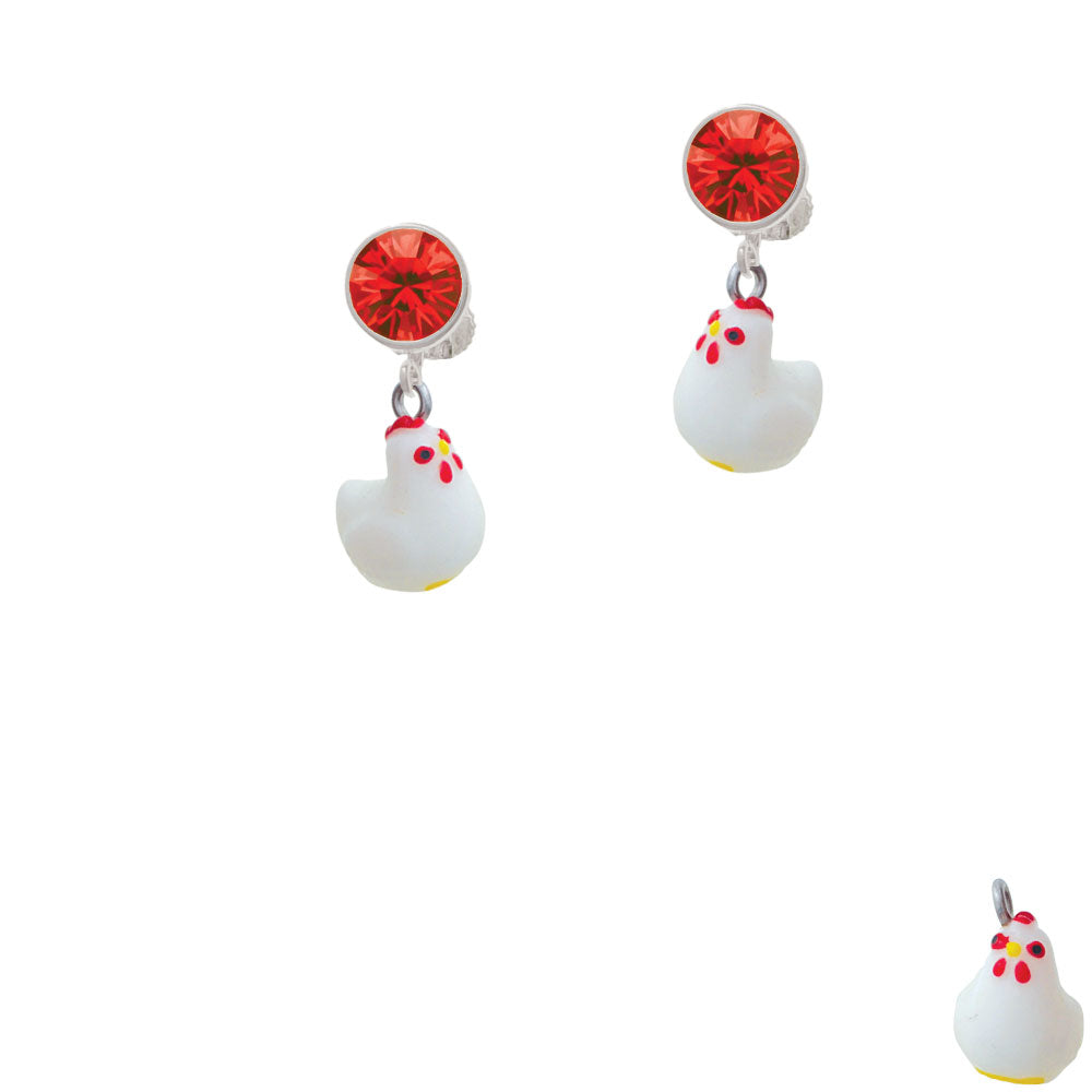 Resin White Chicken Crystal Clip On Earrings Image 4