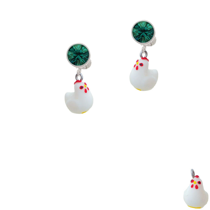 Resin White Chicken Crystal Clip On Earrings Image 6