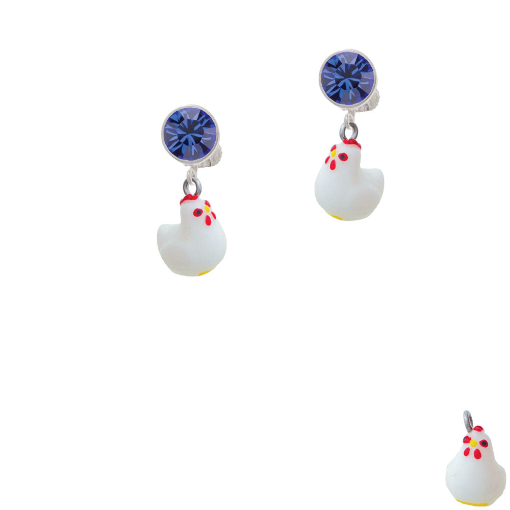 Resin White Chicken Crystal Clip On Earrings Image 7