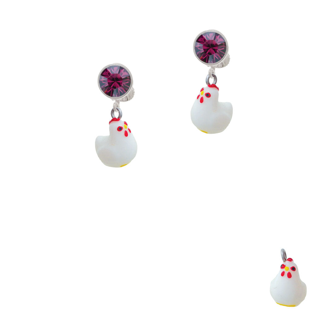 Resin White Chicken Crystal Clip On Earrings Image 8