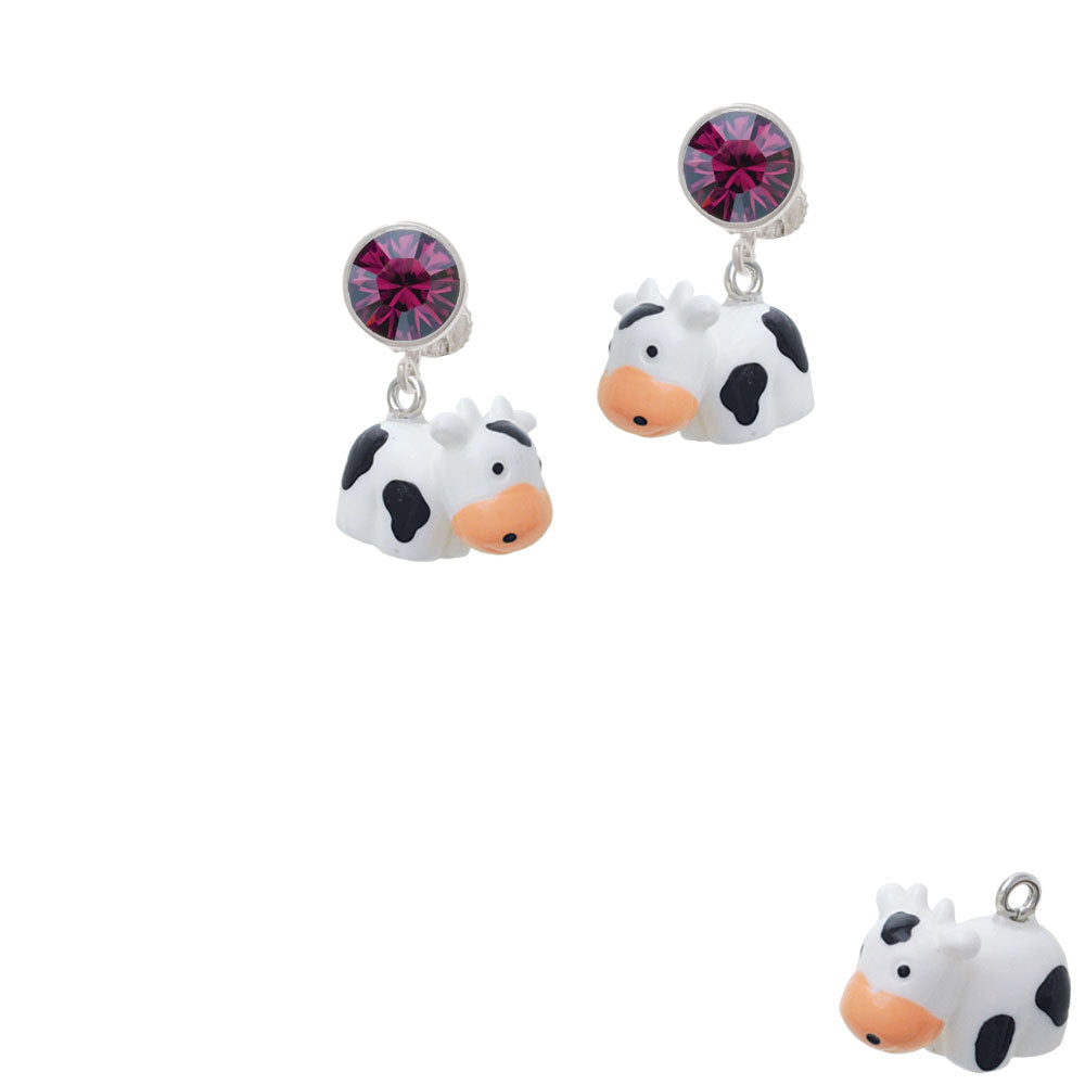 Resin Black and White Cow Crystal Clip On Earrings Image 8