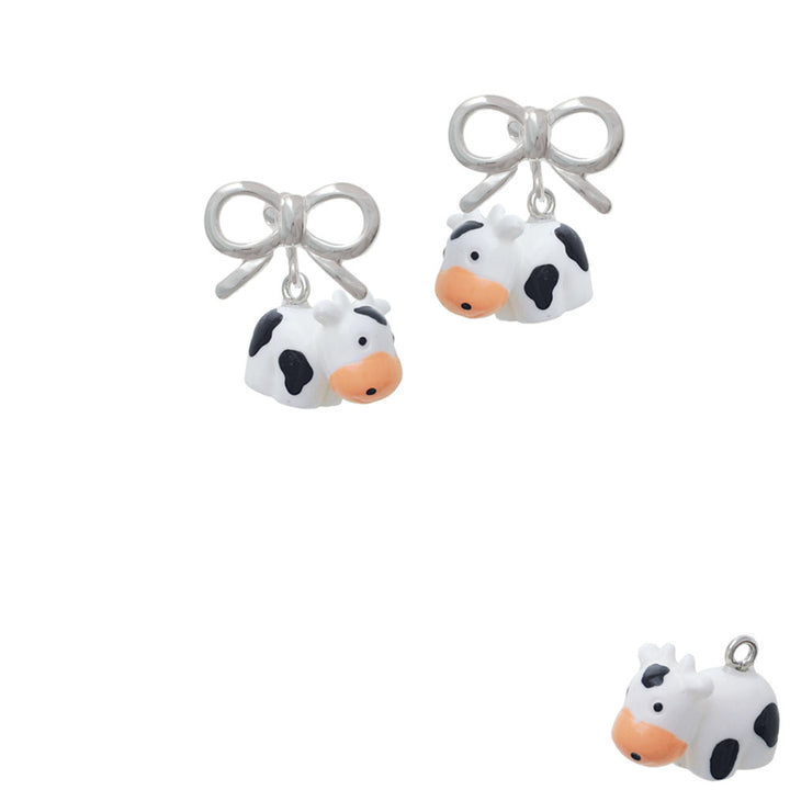 Resin Black and White Cow Crystal Clip On Earrings Image 9