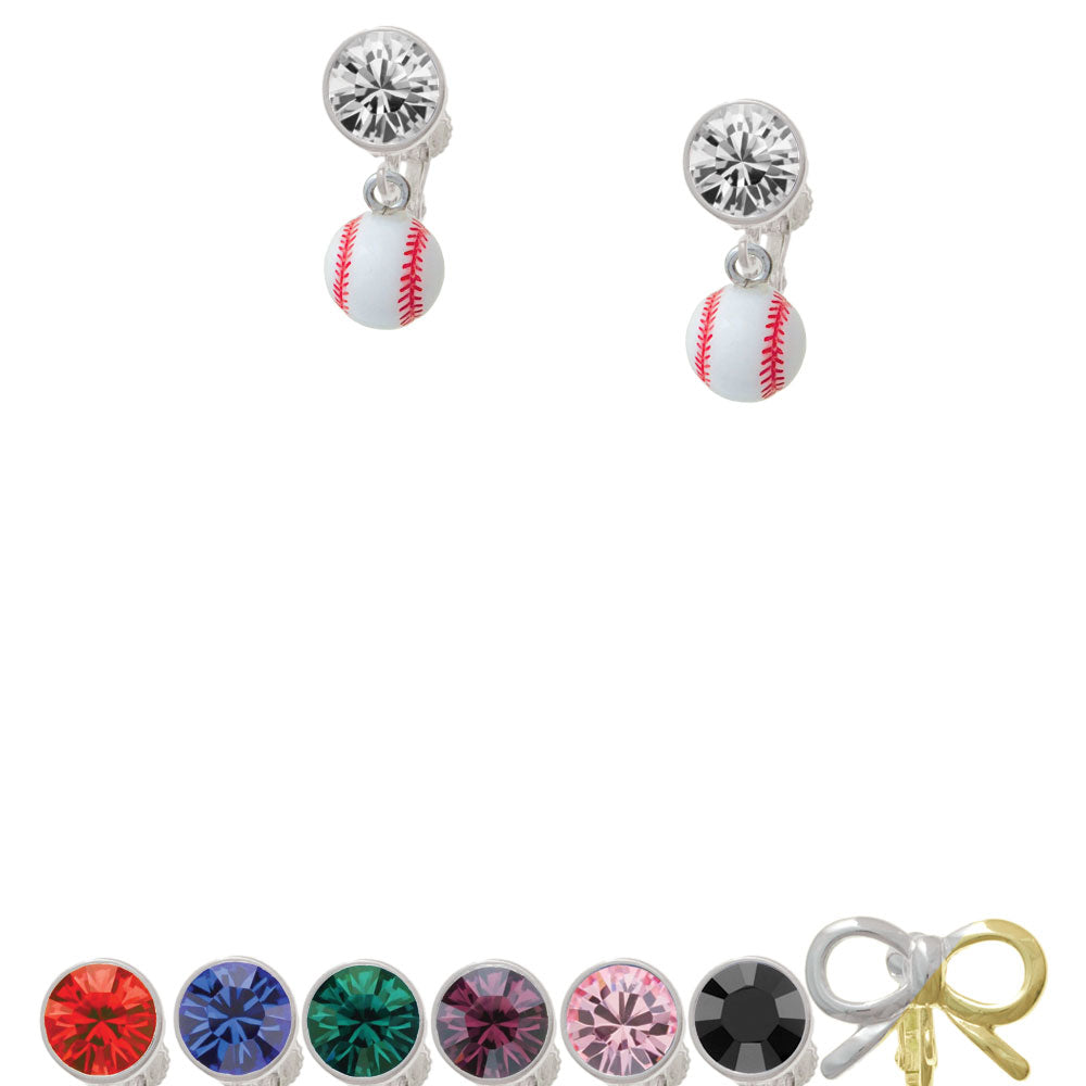 Resin Baseball Crystal Clip On Earrings Image 1