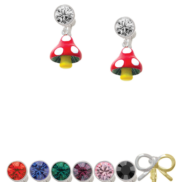 Resin Red Spotted Mushroom Crystal Clip On Earrings Image 1