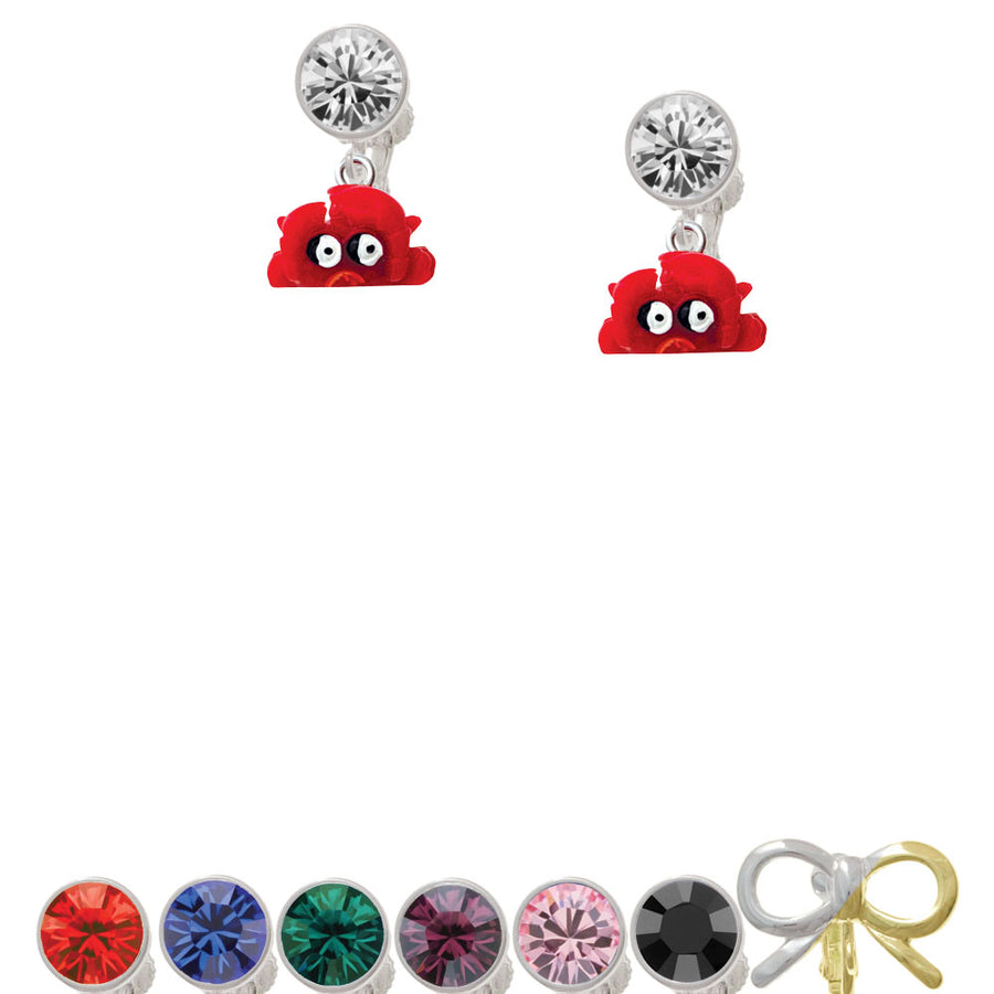 Resin Red Crab Crystal Clip On Earrings Image 1