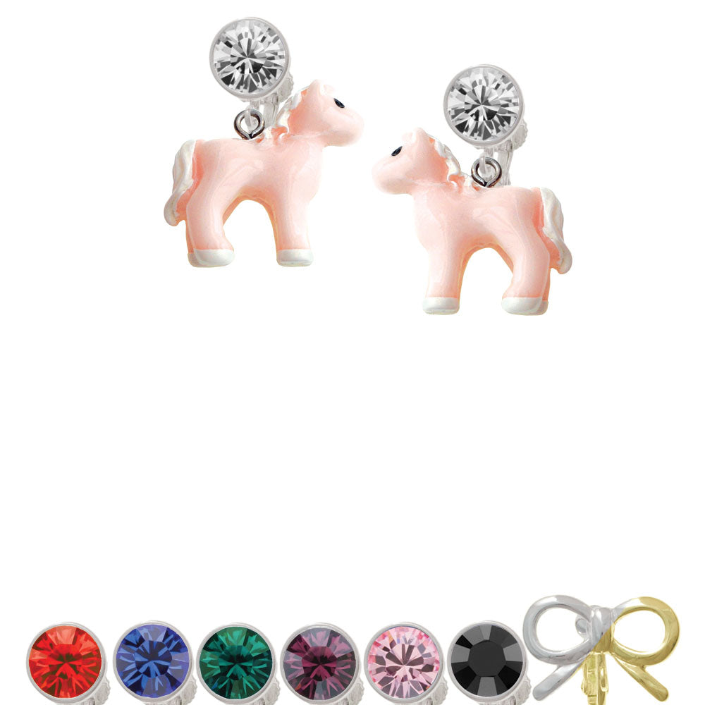 Resin Pink Pony Crystal Clip On Earrings Image 1