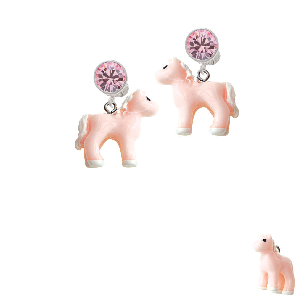 Resin Pink Pony Crystal Clip On Earrings Image 4