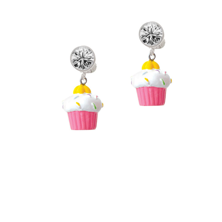 Resin Pink Cupcake with White Frosting Crystal Clip On Earrings Image 2