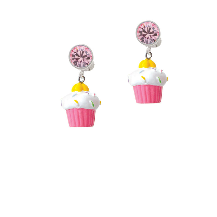 Resin Pink Cupcake with White Frosting Crystal Clip On Earrings Image 4