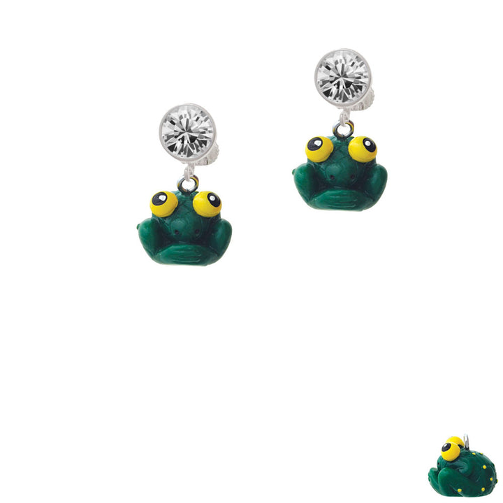 Resin Big Eyed Frog Crystal Clip On Earrings Image 2