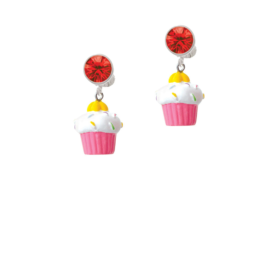 Resin Pink Cupcake with White Frosting Crystal Clip On Earrings Image 4