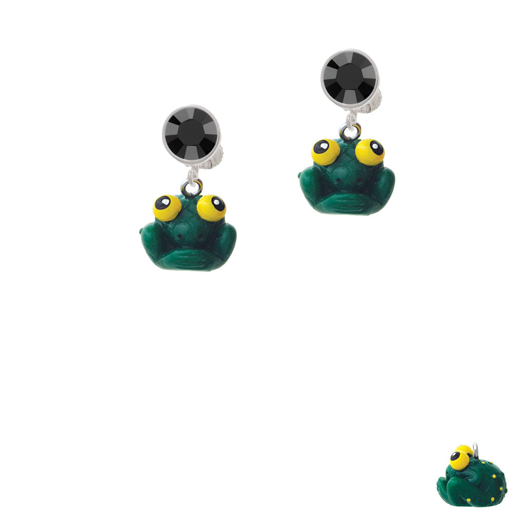 Resin Big Eyed Frog Crystal Clip On Earrings Image 3