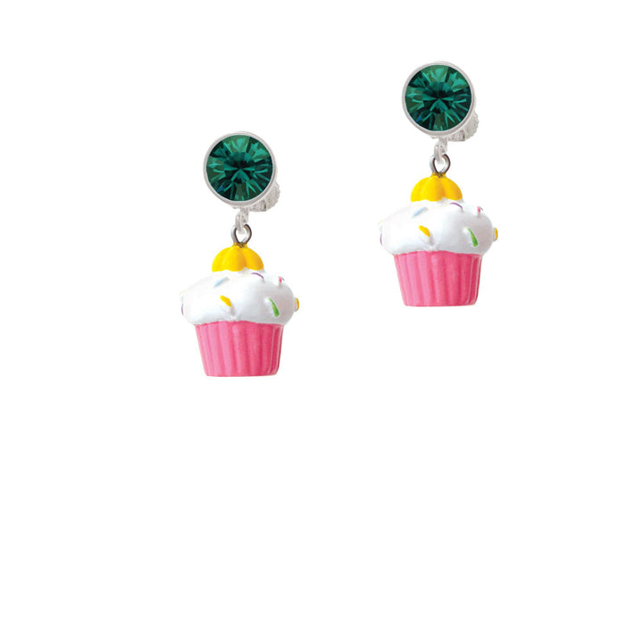 Resin Pink Cupcake with White Frosting Crystal Clip On Earrings Image 6