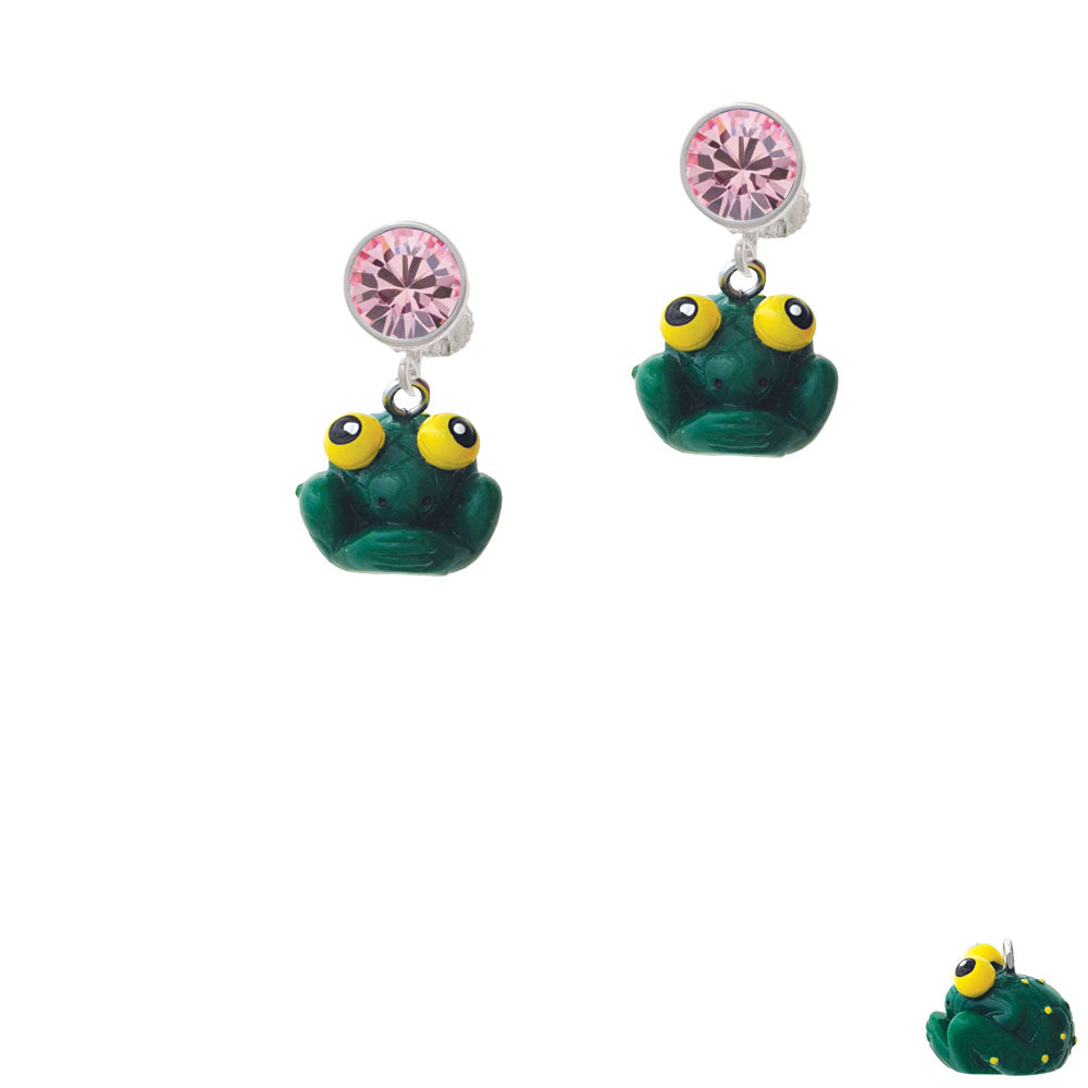 Resin Big Eyed Frog Crystal Clip On Earrings Image 4