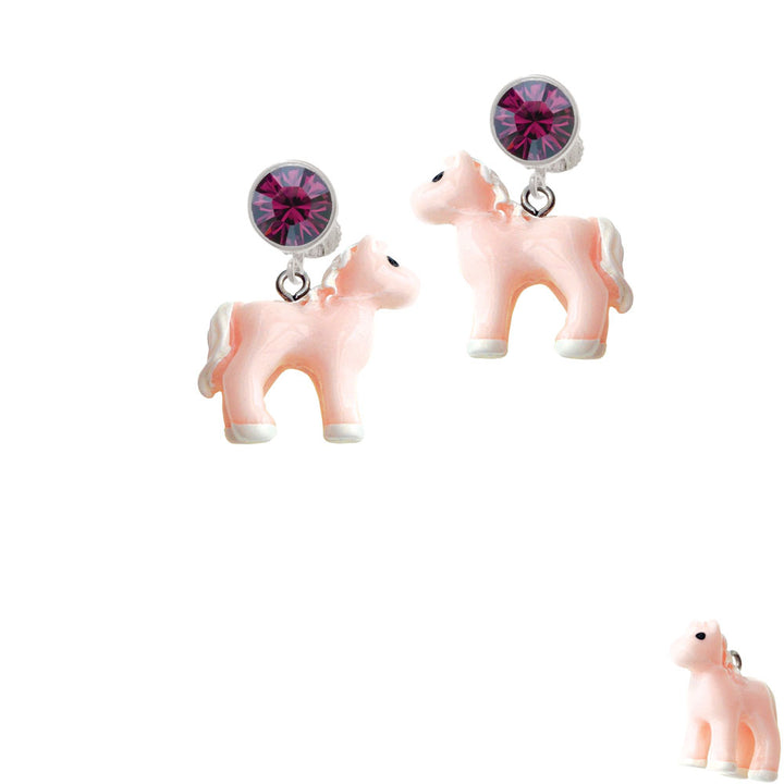 Resin Pink Pony Crystal Clip On Earrings Image 8