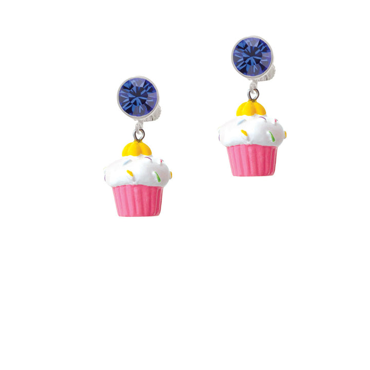 Resin Pink Cupcake with White Frosting Crystal Clip On Earrings Image 7