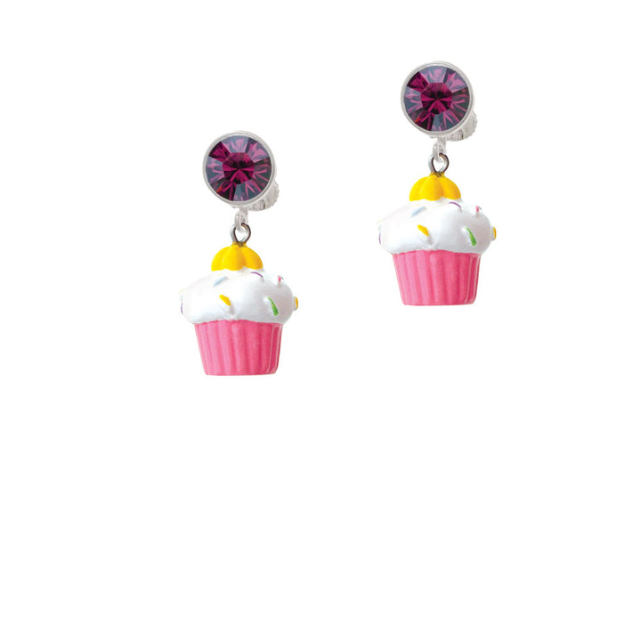 Resin Pink Cupcake with White Frosting Crystal Clip On Earrings Image 8