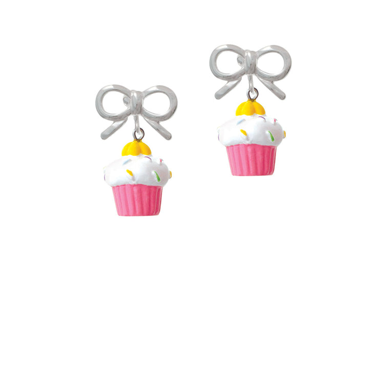 Resin Pink Cupcake with White Frosting Crystal Clip On Earrings Image 9