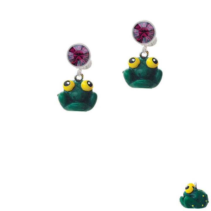 Resin Big Eyed Frog Crystal Clip On Earrings Image 1