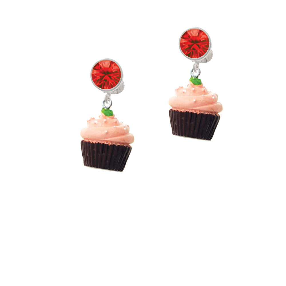 Resin Brown Cupcake with Pink Frosting Crystal Clip On Earrings Image 4