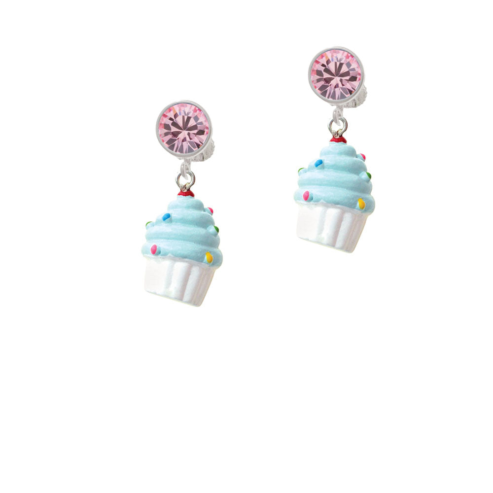 Resin White Cupcake with Blue Frosting Crystal Clip On Earrings Image 4