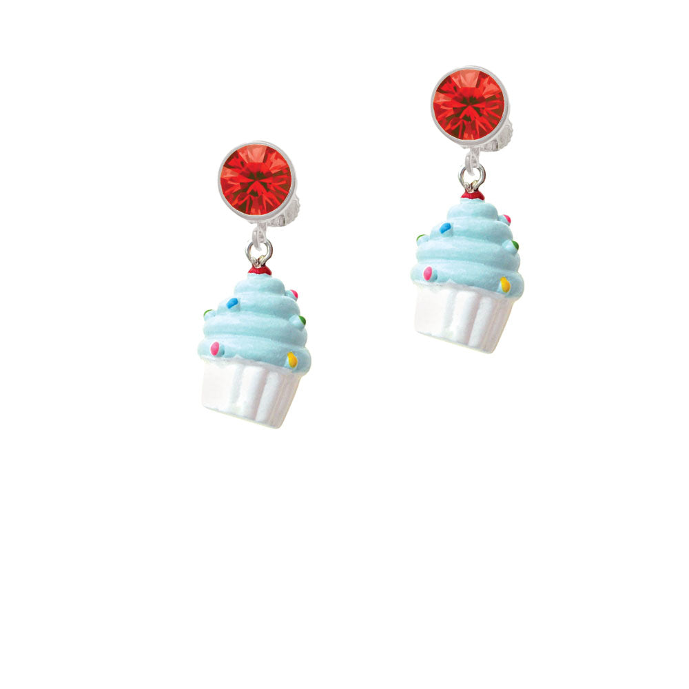 Resin White Cupcake with Blue Frosting Crystal Clip On Earrings Image 4