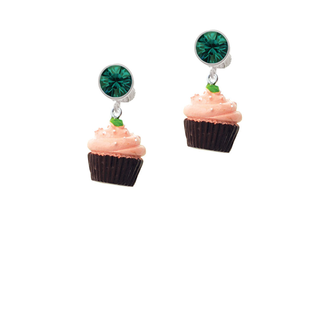 Resin Brown Cupcake with Pink Frosting Crystal Clip On Earrings Image 6