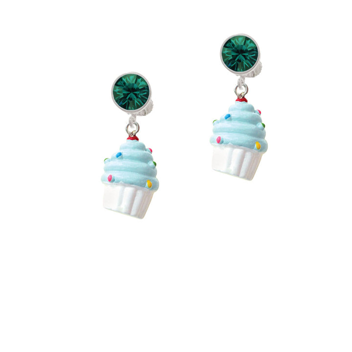 Resin White Cupcake with Blue Frosting Crystal Clip On Earrings Image 6