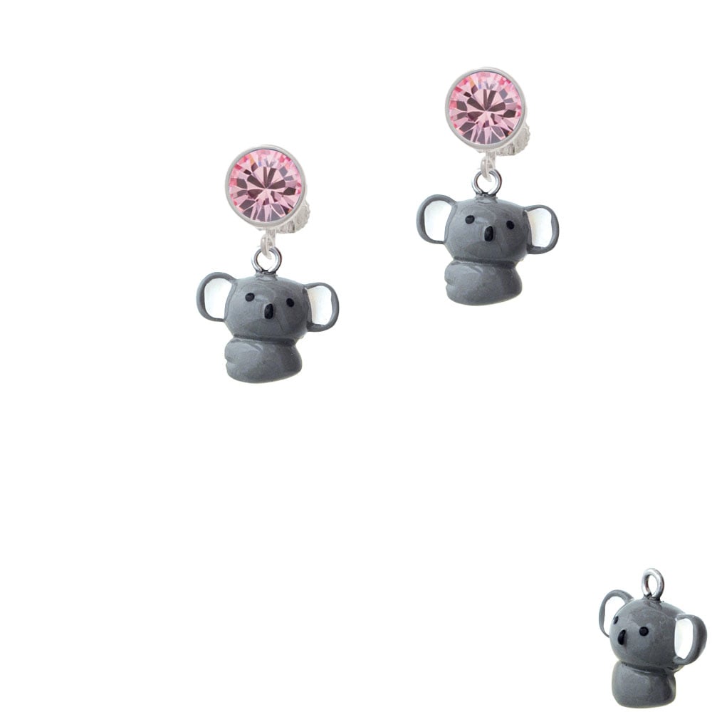 Resin Koala Bear Crystal Clip On Earrings Image 1