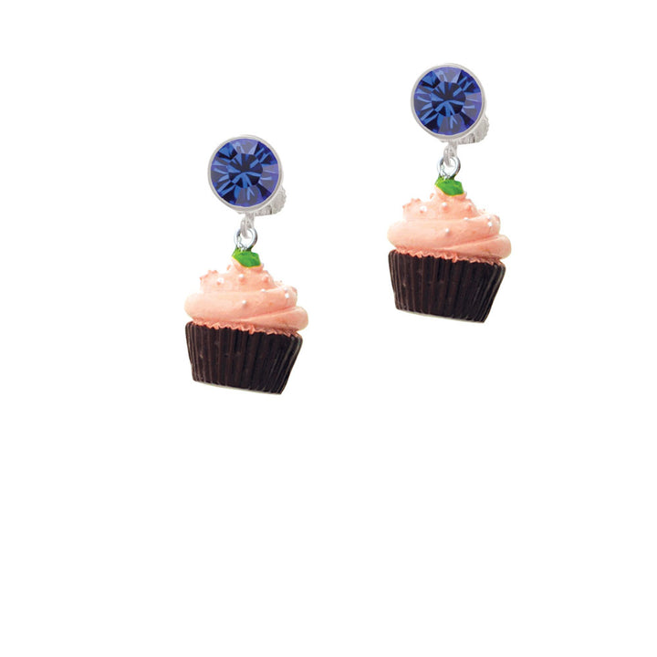 Resin Brown Cupcake with Pink Frosting Crystal Clip On Earrings Image 7