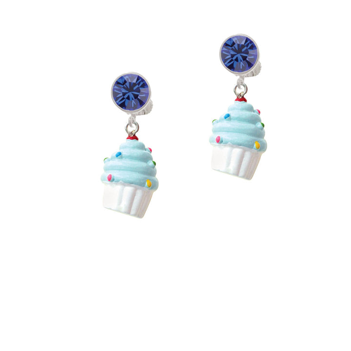 Resin White Cupcake with Blue Frosting Crystal Clip On Earrings Image 7