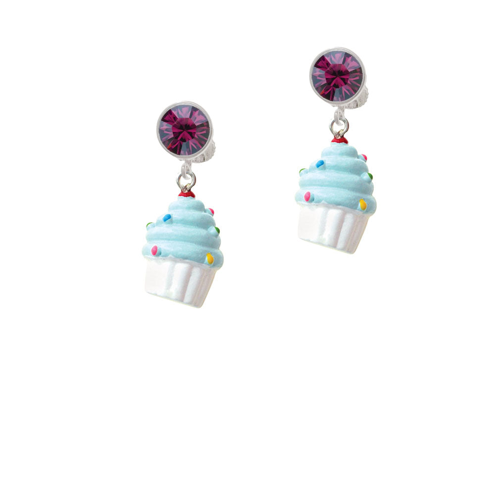 Resin White Cupcake with Blue Frosting Crystal Clip On Earrings Image 8