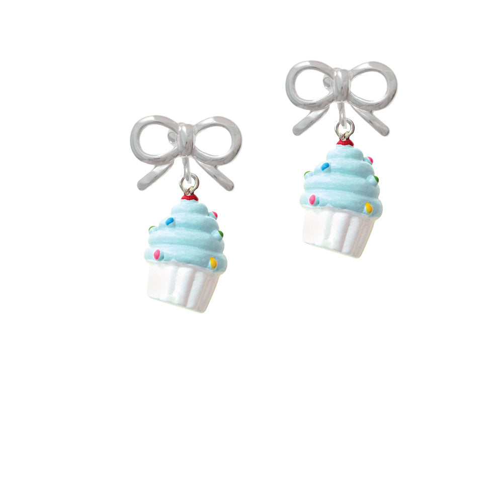 Resin White Cupcake with Blue Frosting Crystal Clip On Earrings Image 9