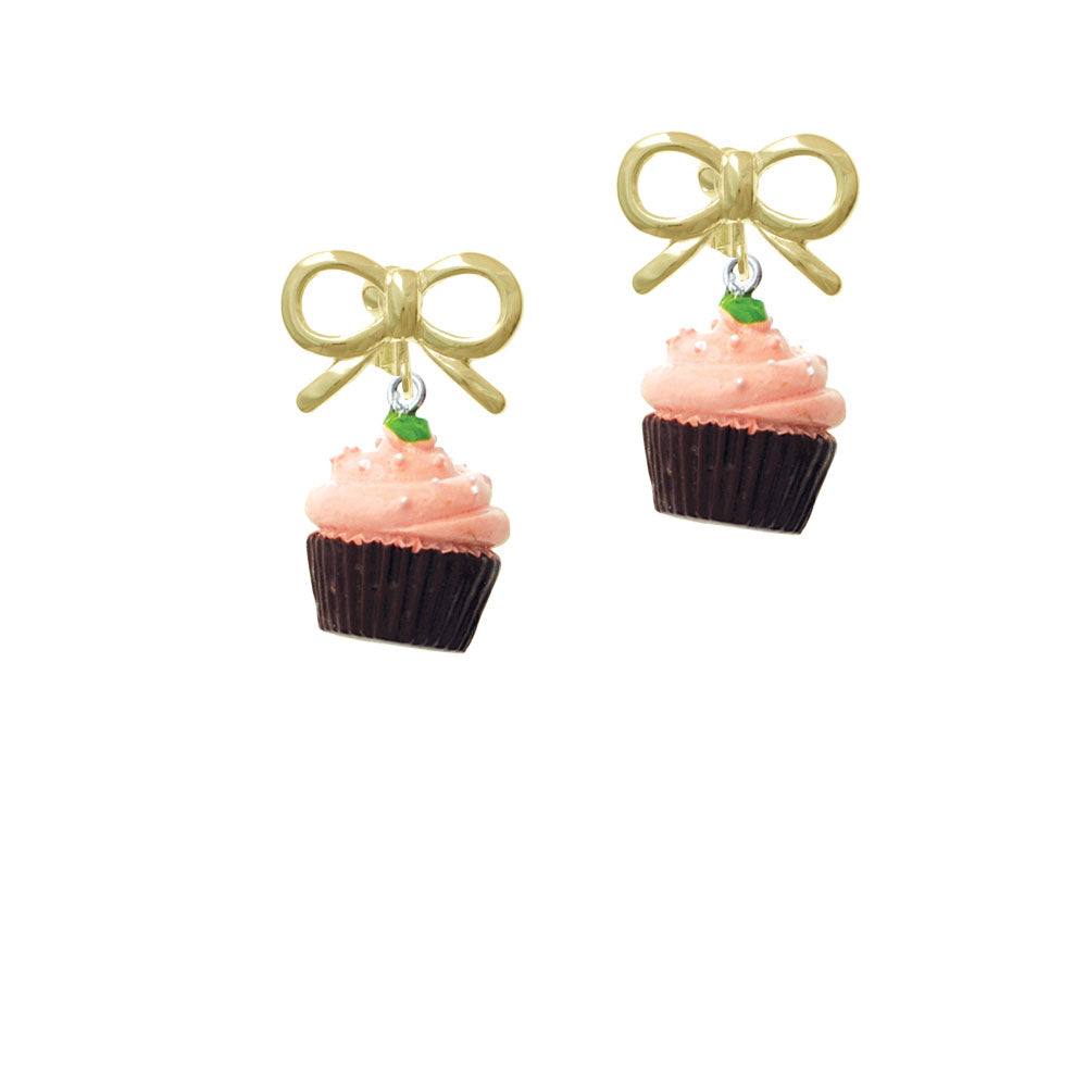 Resin Brown Cupcake with Pink Frosting Crystal Clip On Earrings Image 10