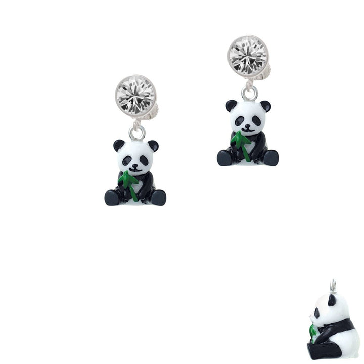 Resin Panda Bear Crystal Clip On Earrings Image 1