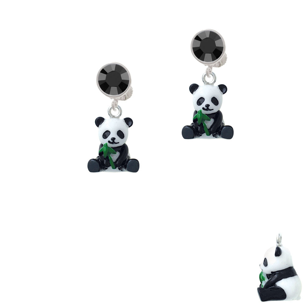 Resin Panda Bear Crystal Clip On Earrings Image 3