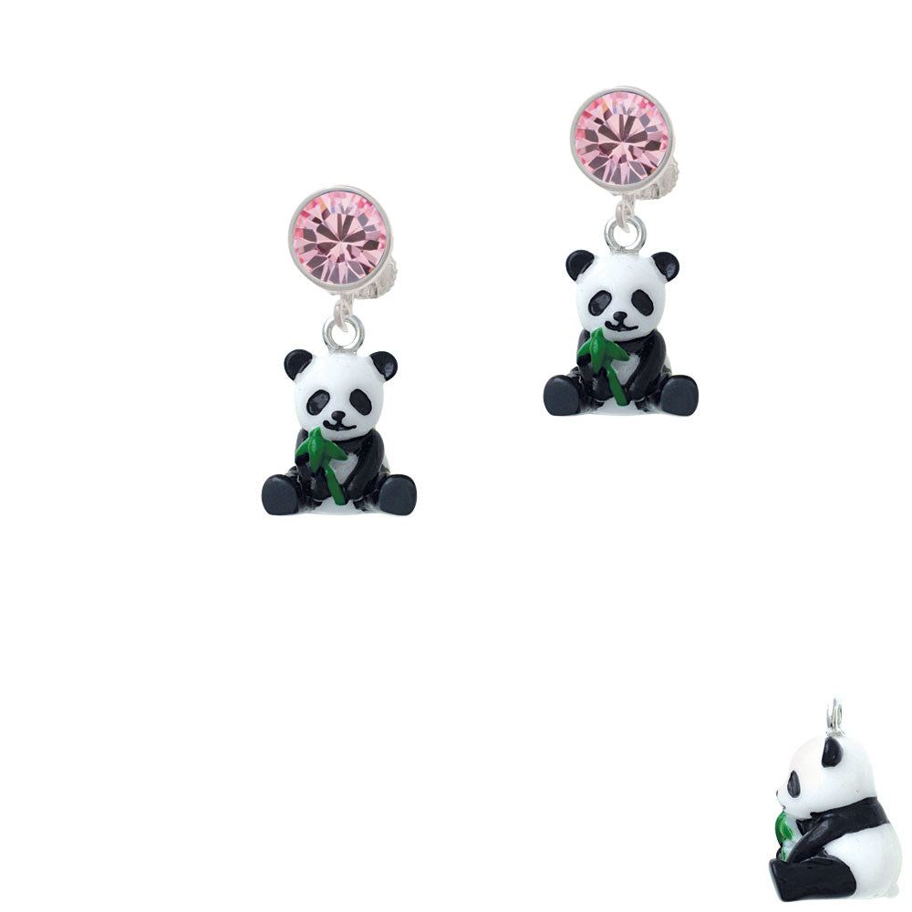 Resin Panda Bear Crystal Clip On Earrings Image 4