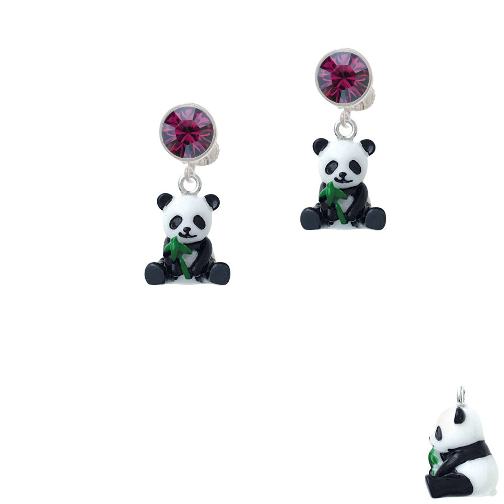 Resin Panda Bear Crystal Clip On Earrings Image 8