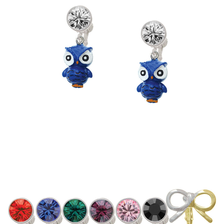 Resin Blue Snow Owl Crystal Clip On Earrings Image 1