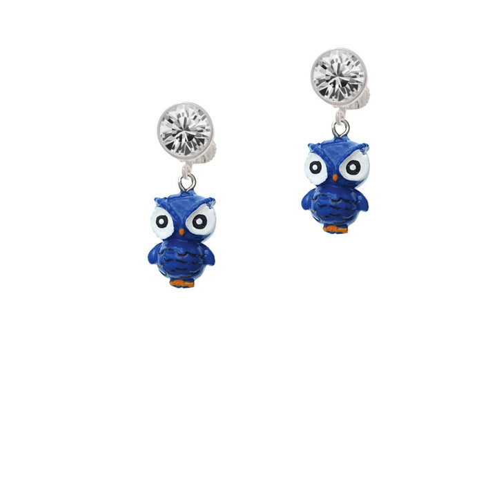 Resin Blue Snow Owl Crystal Clip On Earrings Image 2